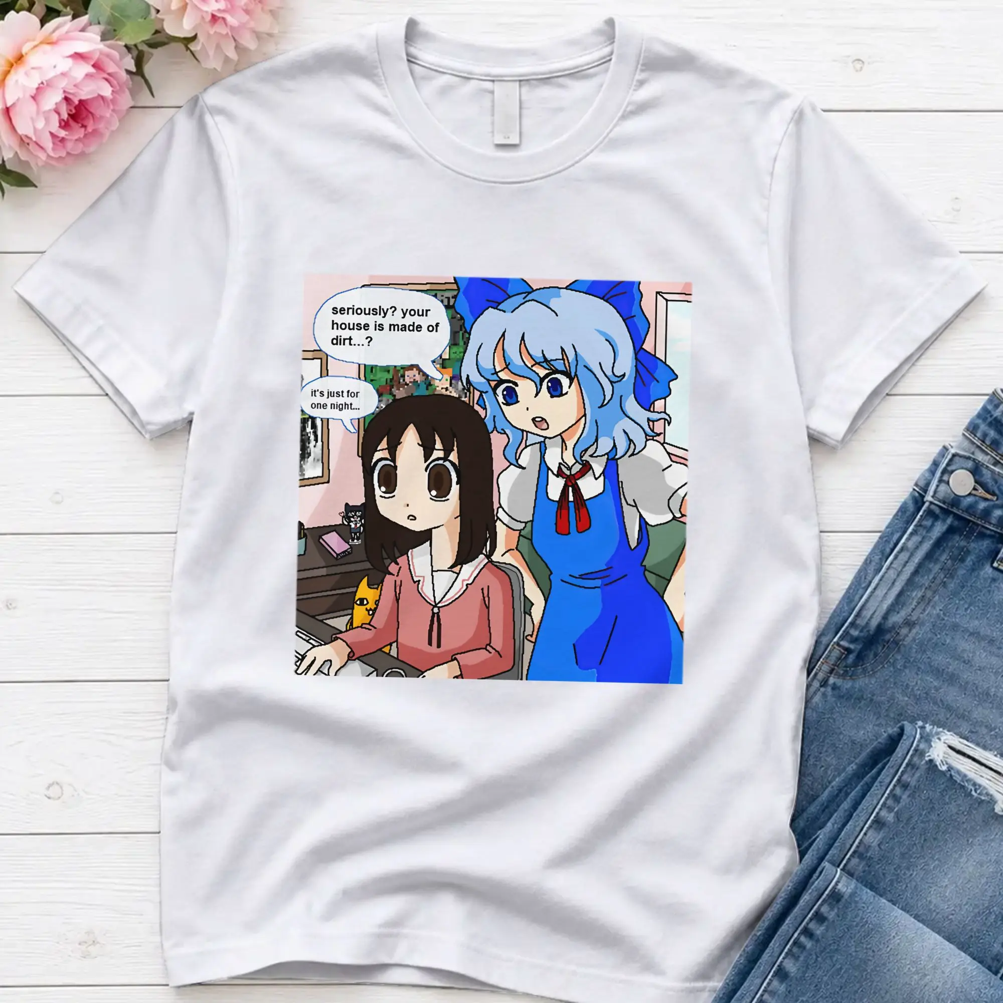 Men's T-Shirts Touhou Cirno Vintage Pure Cotton Tees Short Sleeve Touhou Project T Shirt Round Collar Clothing New Arrival