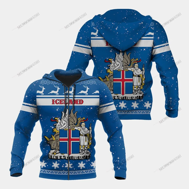 

Custom Name Iceland Emblem Christmas Zipper Hoodies Unisex Oversize Sweatshirts Winter Casual Streetwear Tops Pullover