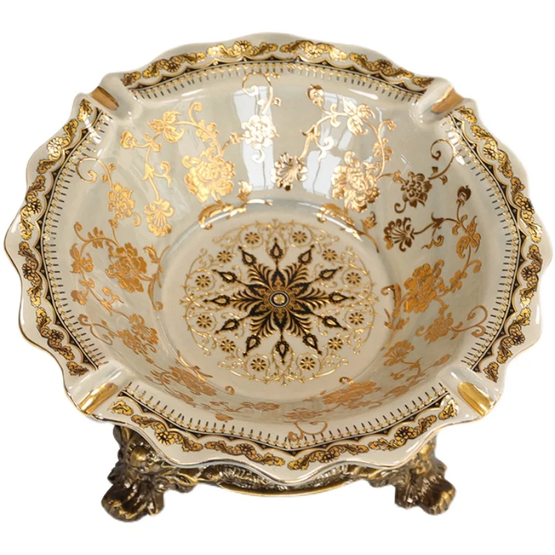 Luxury European American Style Alloy Ceramic Ashtray Candy Dish  Elegant Snack Bowl Dessert Plate Home Decor view 5