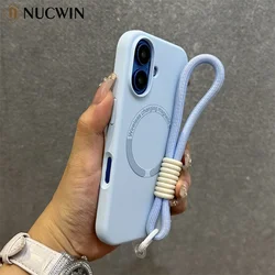 Liquid Silicone Lanyard For Magsafe Case For iPhone 17 16 15 14 13 12 11 ProMax Plus 17Air Microfiber Lining Bracelet Soft Cover