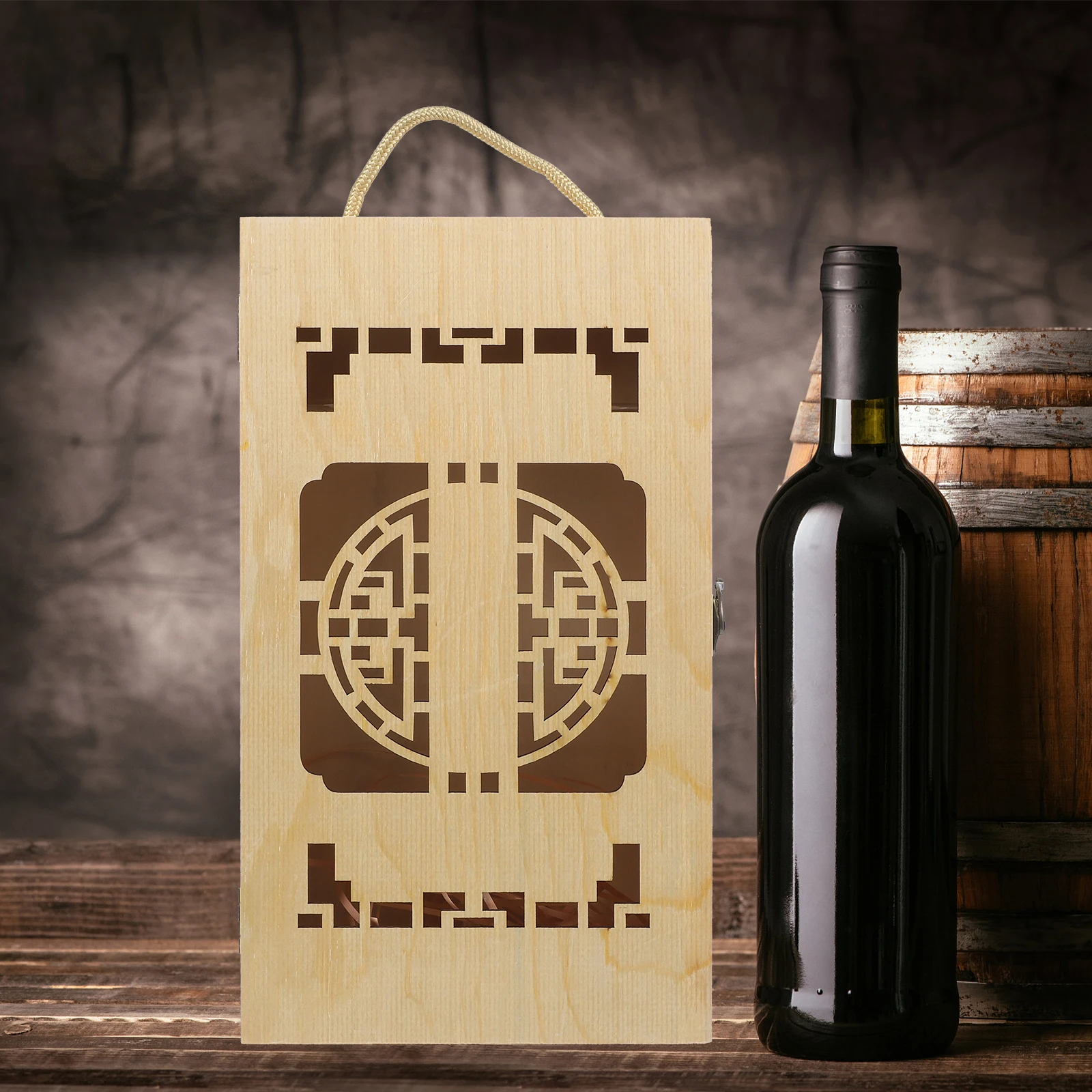 

Wooden Box Gift Packaging Strong Solid Natural Stitching H Design Bottle Storage Stable Fixing Wooden Case ganizer Party