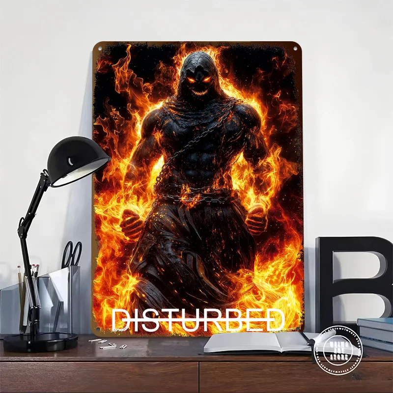 Disturbed - Fire Demon Tinplate Posters Customizable Wall Art Retro Vintage Metal Signs for Home Room Bathroom Decor Wand Deko