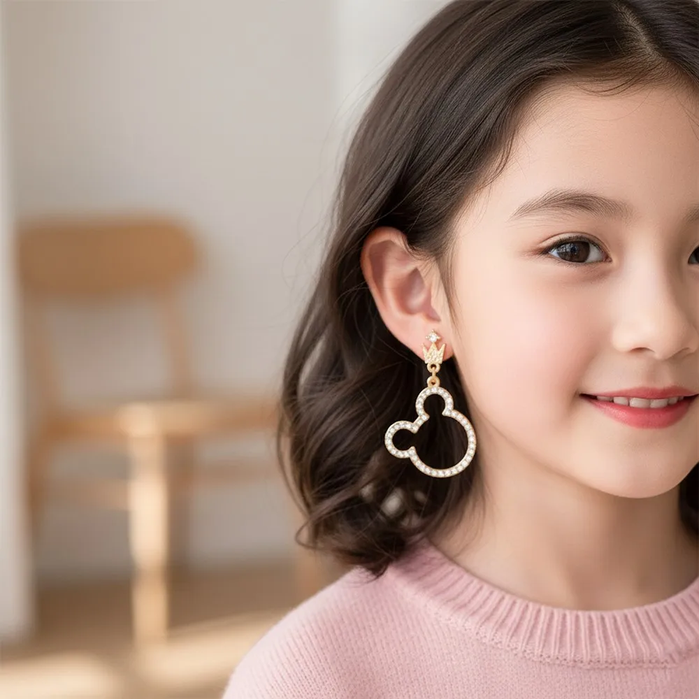 أقراط متدلية لطيفة على شكل ميكي ماوس للنساء مع كريستالات على شكل تاج قلادة أنيمي مجوهرات كورية فاخرة هدية ساحرة 2026 #5