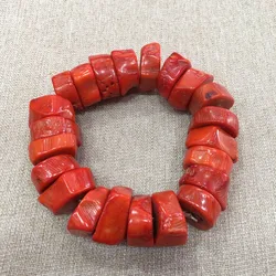 Natural Gemstone Precious Coral Bracelet Men Women Fine Jewelry Genuine Red Coral Stone Beads Elastic Beaded Bracelets Bangles