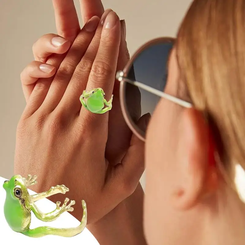 Bagues mignonnes en forme de grenouille verte bizarre pour adultes et enfants, bague d'arbre réglable cool, grenouilles ouvertes, bijoux délicats faits à la main