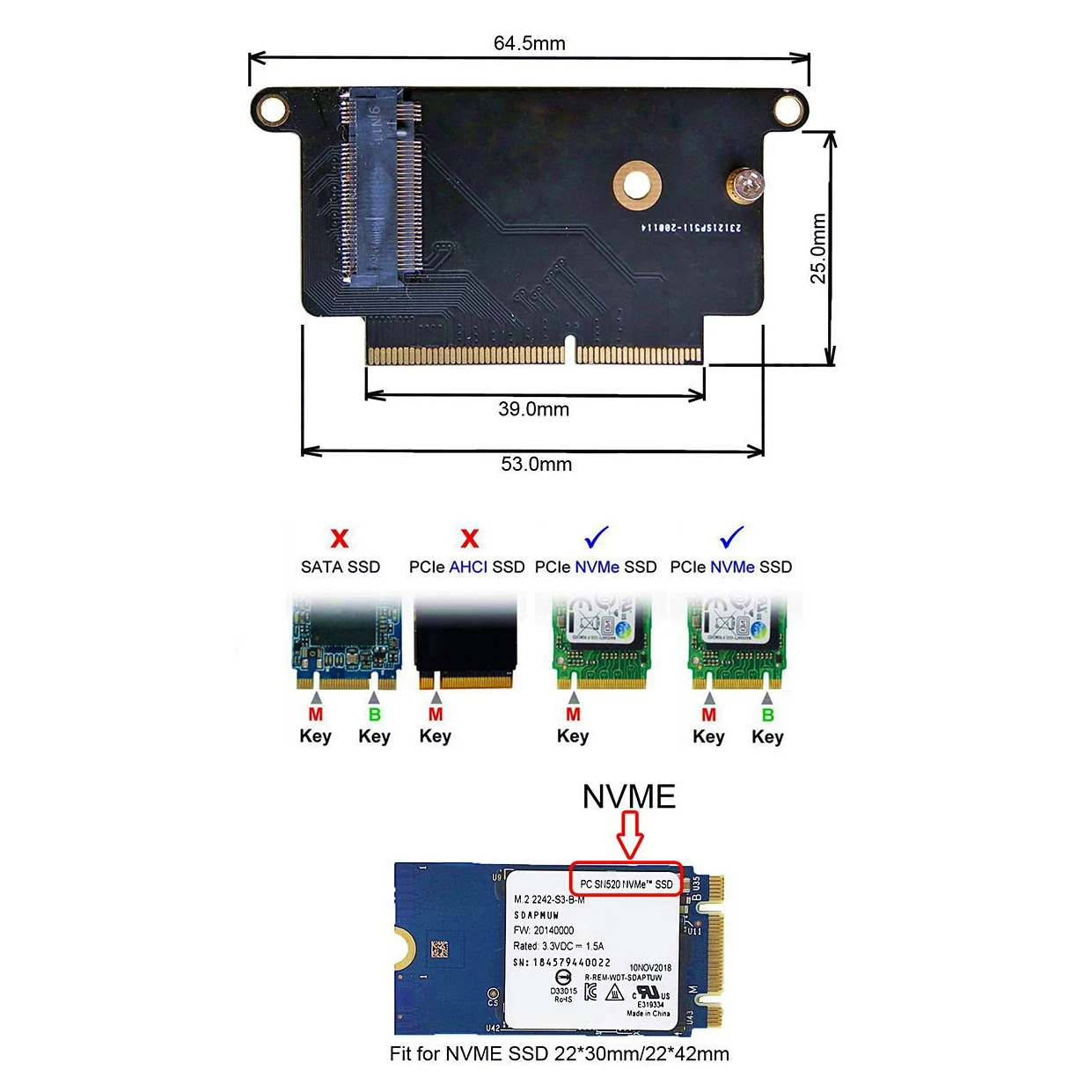 SSD Hard Disk Adapter Card M.2 NVME to for Apple MACBOOK PRO A1708 SSD Hard Disk Adapter Card