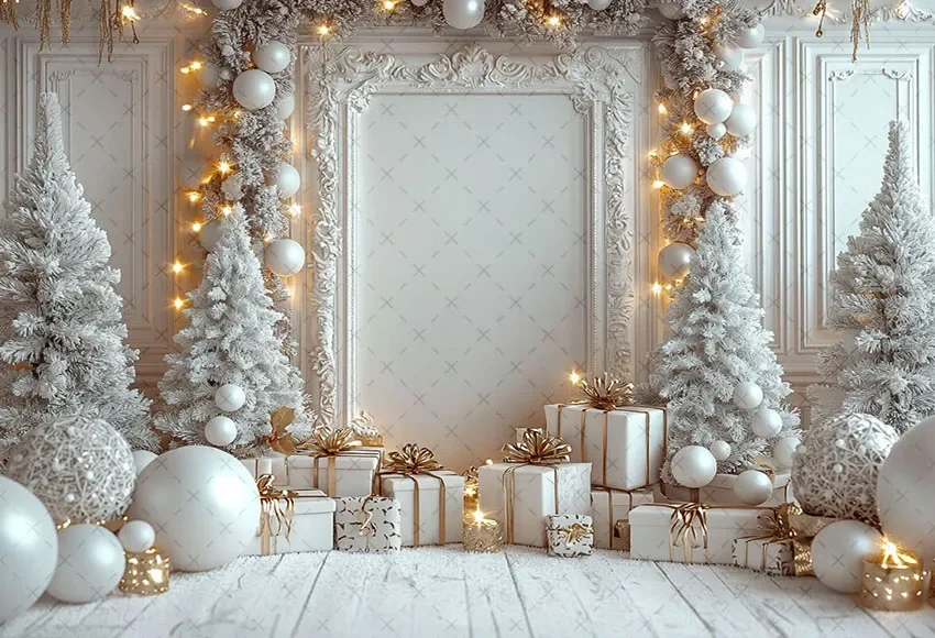 Mehofond التصوير خلفية الشتاء عيد الميلاد الأبيض جدار الهدايا شجرة عيد الميلاد الأطفال الأسرة صورة ديكور خلفية استوديو الصور