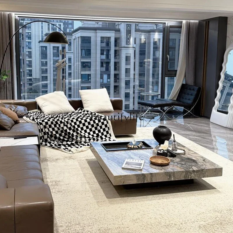 

5Light luxury natural marble coffee table living room home modern Italian style