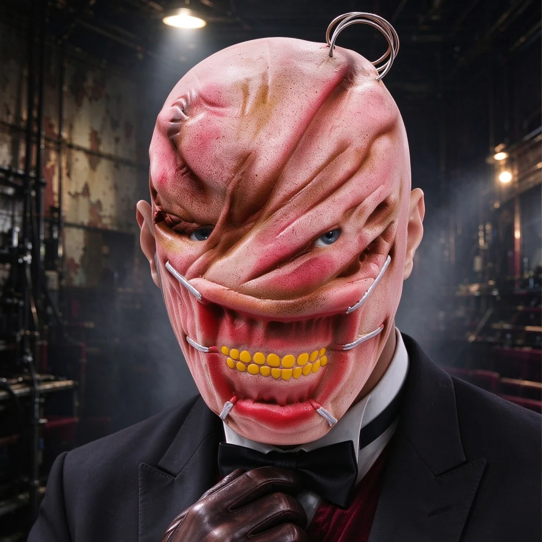 Horror Stitched Mouth Half Face Latex Mask for Halloween Party Haunted House Escape Room Cosplay Costume Prop Creepy Scary Mask for Themed Party Decoration