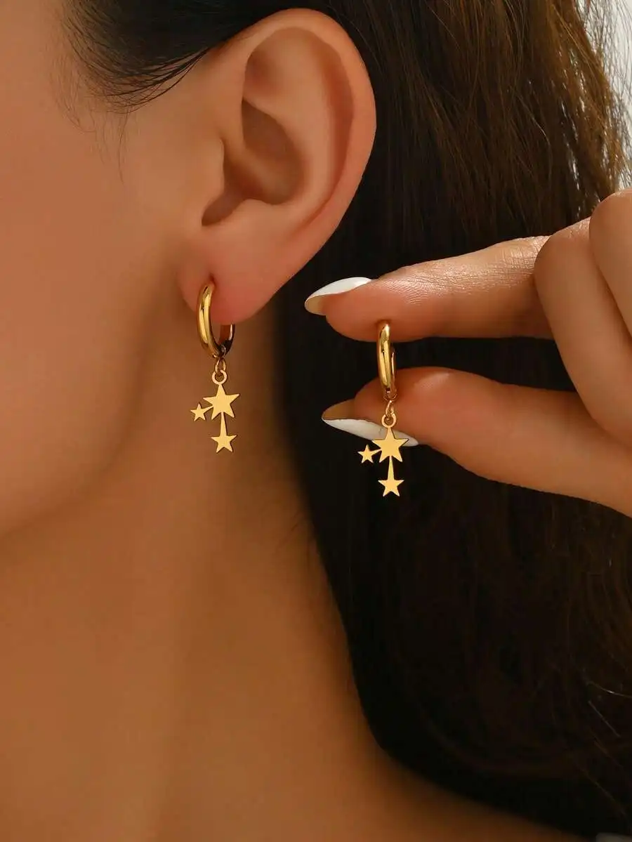 

Star Design Hoop Drop Earrings For Women Classic Chic Fashion Jewelry