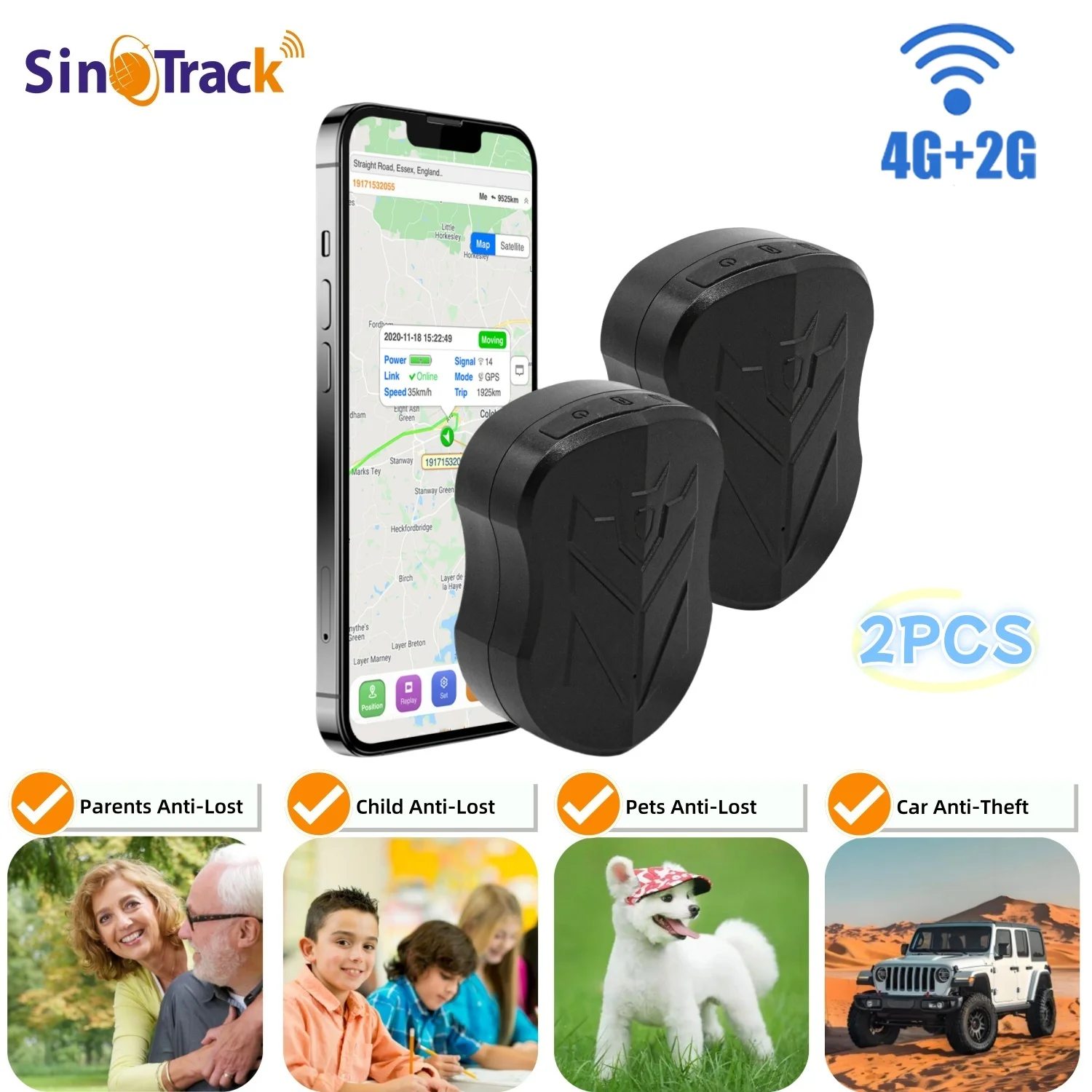 2PCS 4G ST-915L 10000mAH Long Standby Battery Magnet GPS Tracker For Pet Parents Car Real Time Position APP Waterproof