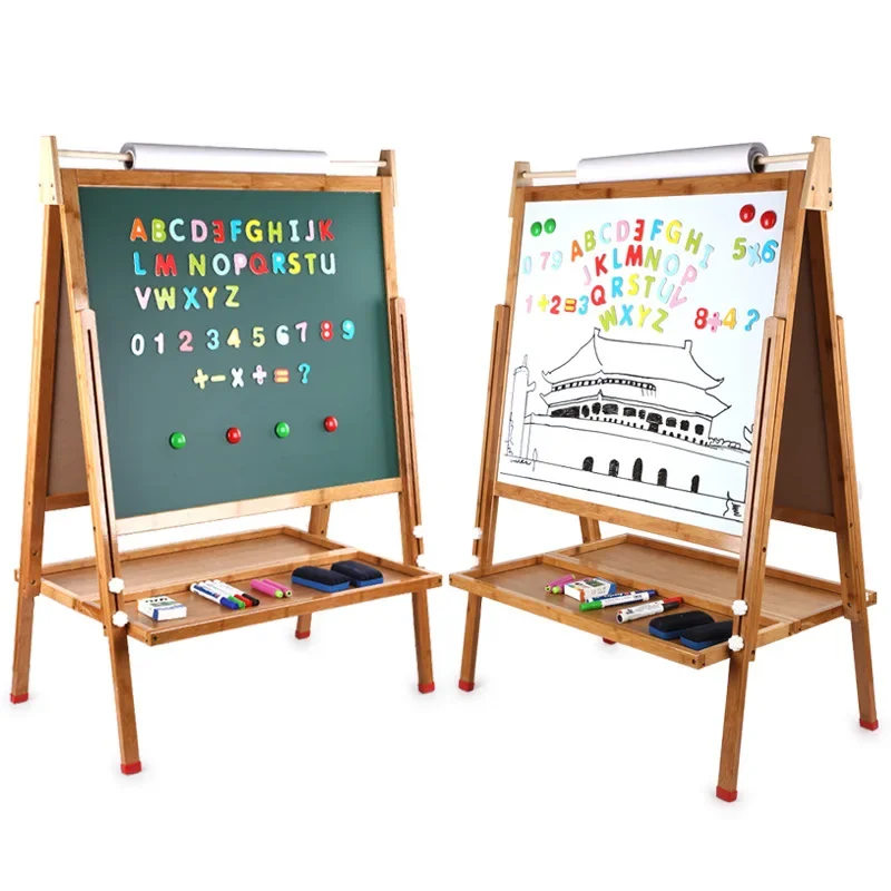 Children's Extra Large Bamboo Drawing Board Blackboard Double-sided Magnetic Foldable Lifting Whiteboard Children's Easel