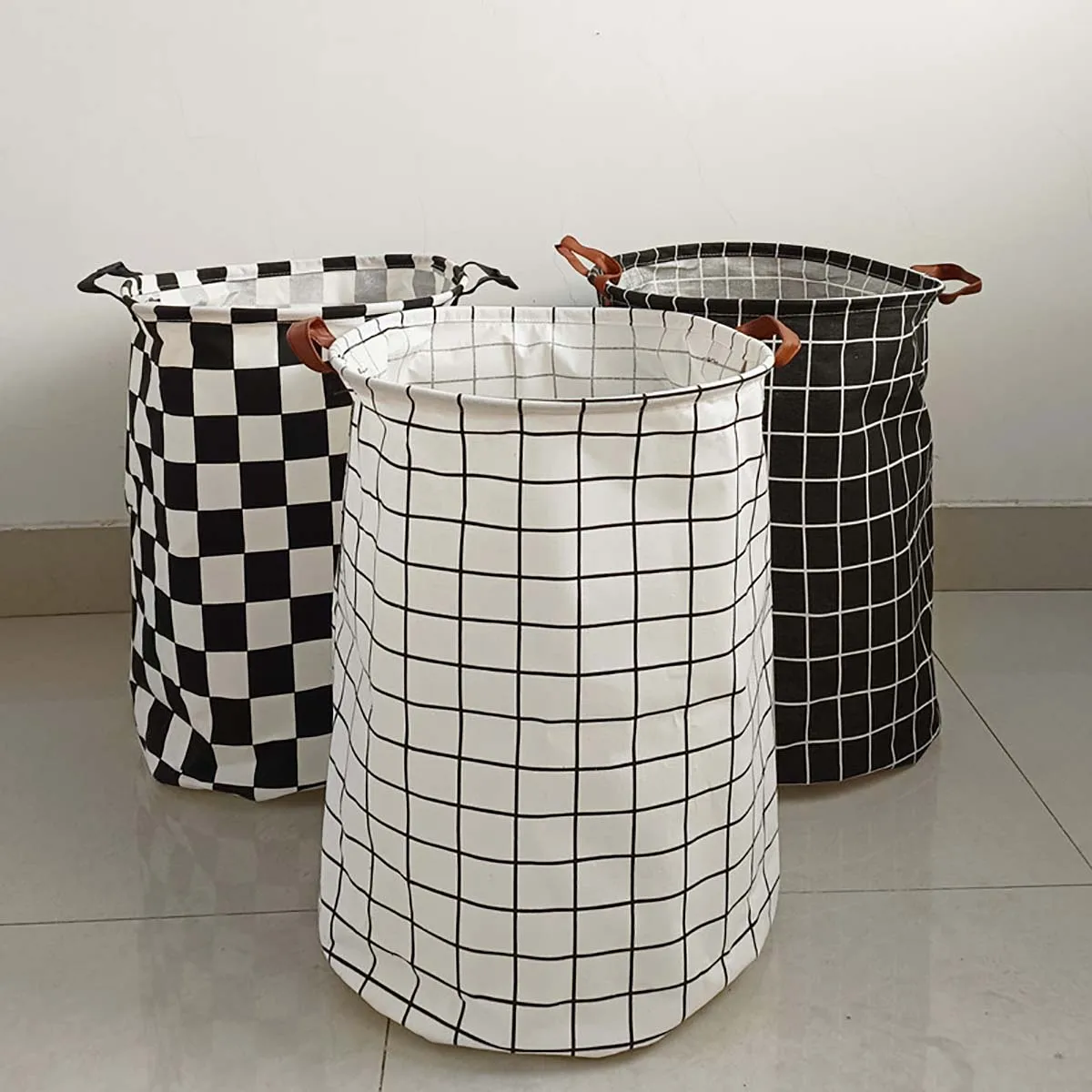 Moderne geruite canvas opbergmand 16,64 gallon - open wasmand met grote capaciteit voor kinderkamerdecoratie, slaapkamerspeelgoed en cadeau O