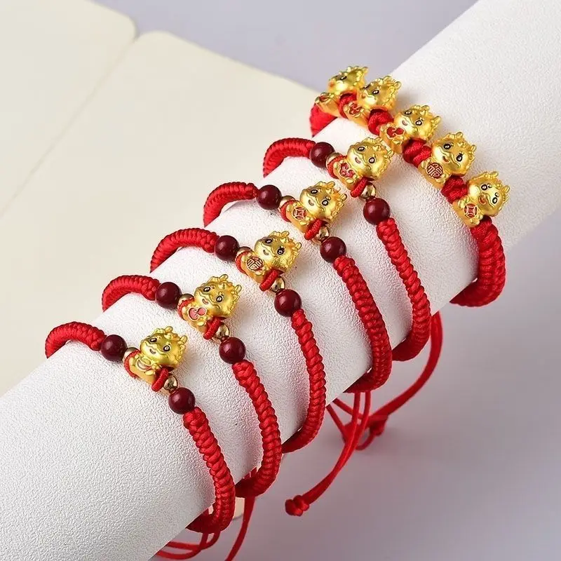 Bracelet Année du Dragon pour Homme et Femme, Corde à Main du Dragon localité Wufu, Longue Corde Rouge du Zodiaque, Tissage, Cadeaux du Nouvel An