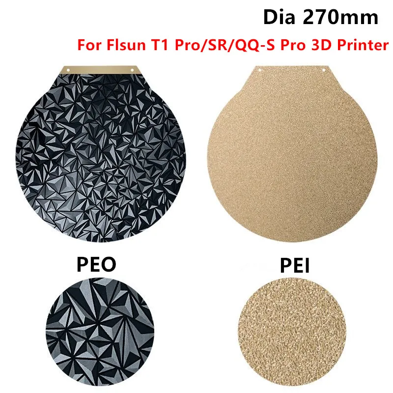 Upgraded PEI Build Plate for T1 Pro/T1/SR/QQ-S Pro Plate Round 270mm PEO PEI Spring Steel Sheet Heated Bed for Flsun 3D Printer