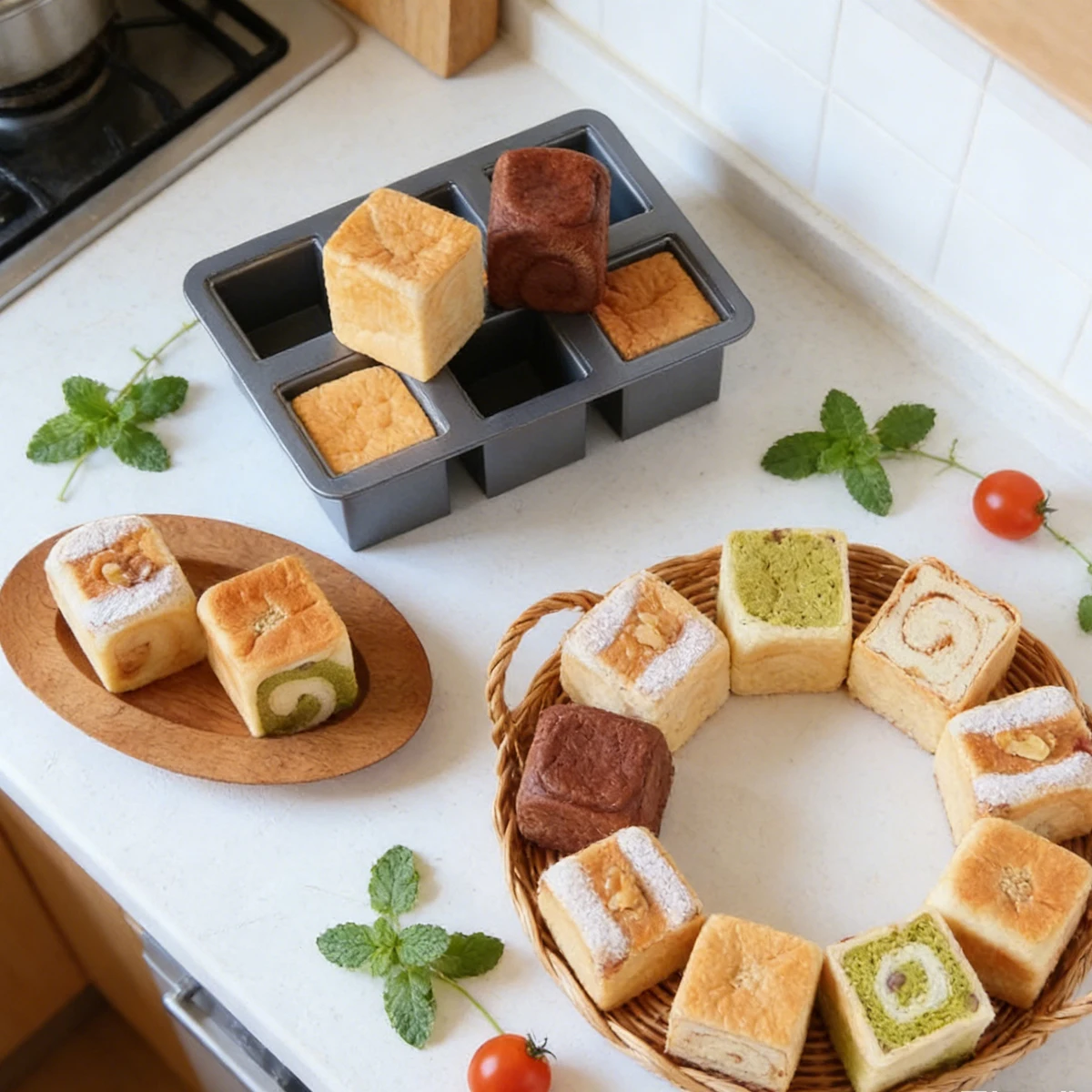 6 Cavity Mini Square Shape Toast Bread Carbon Steel Cake Pan With Lid Pound Cake Pastry Madeleine Muffin Dessert Baking Tools