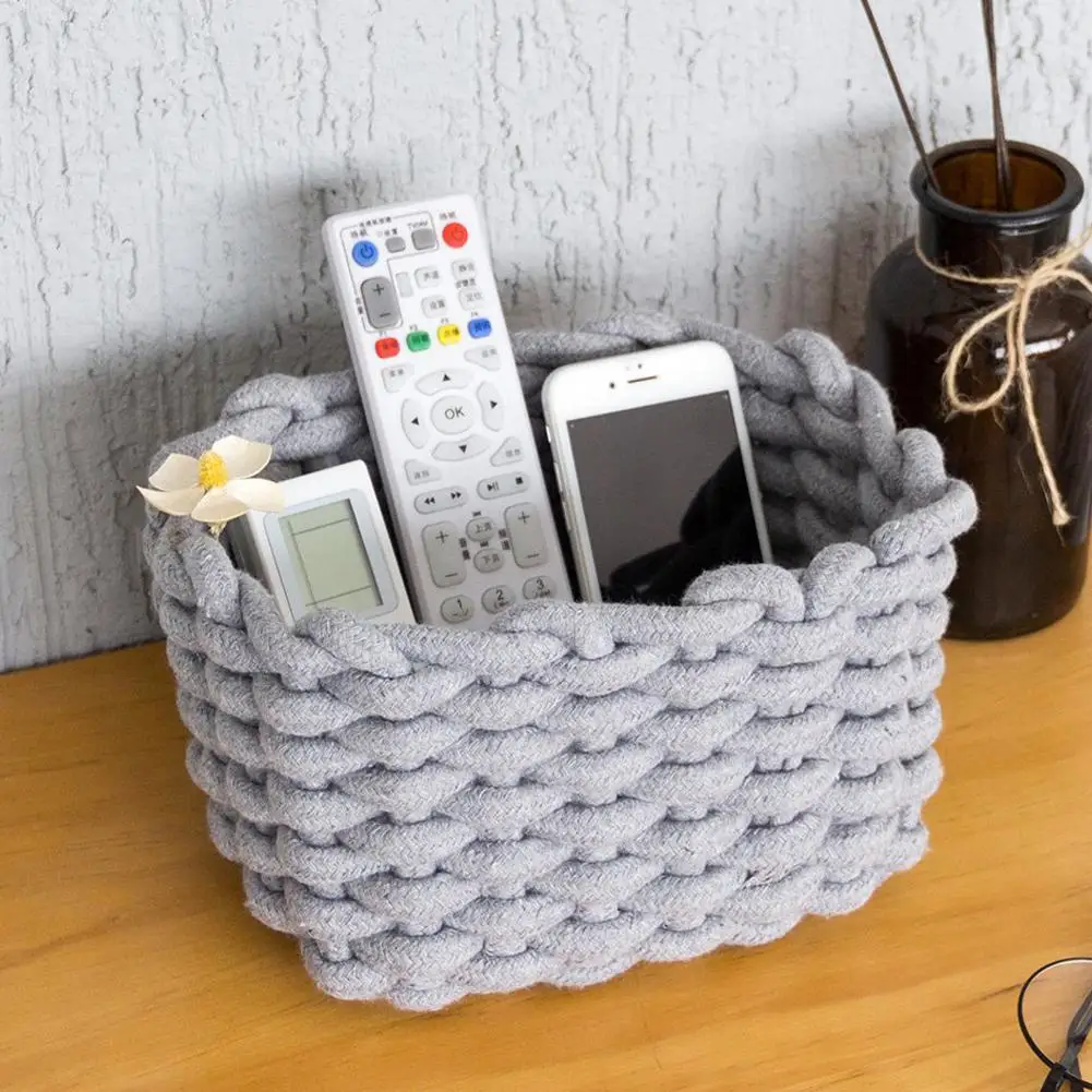 Woven Rope Storage Basket Multi-functional Rectangular Storage Basket Weave Thick Rope Storage Baskets For Organizing Storing