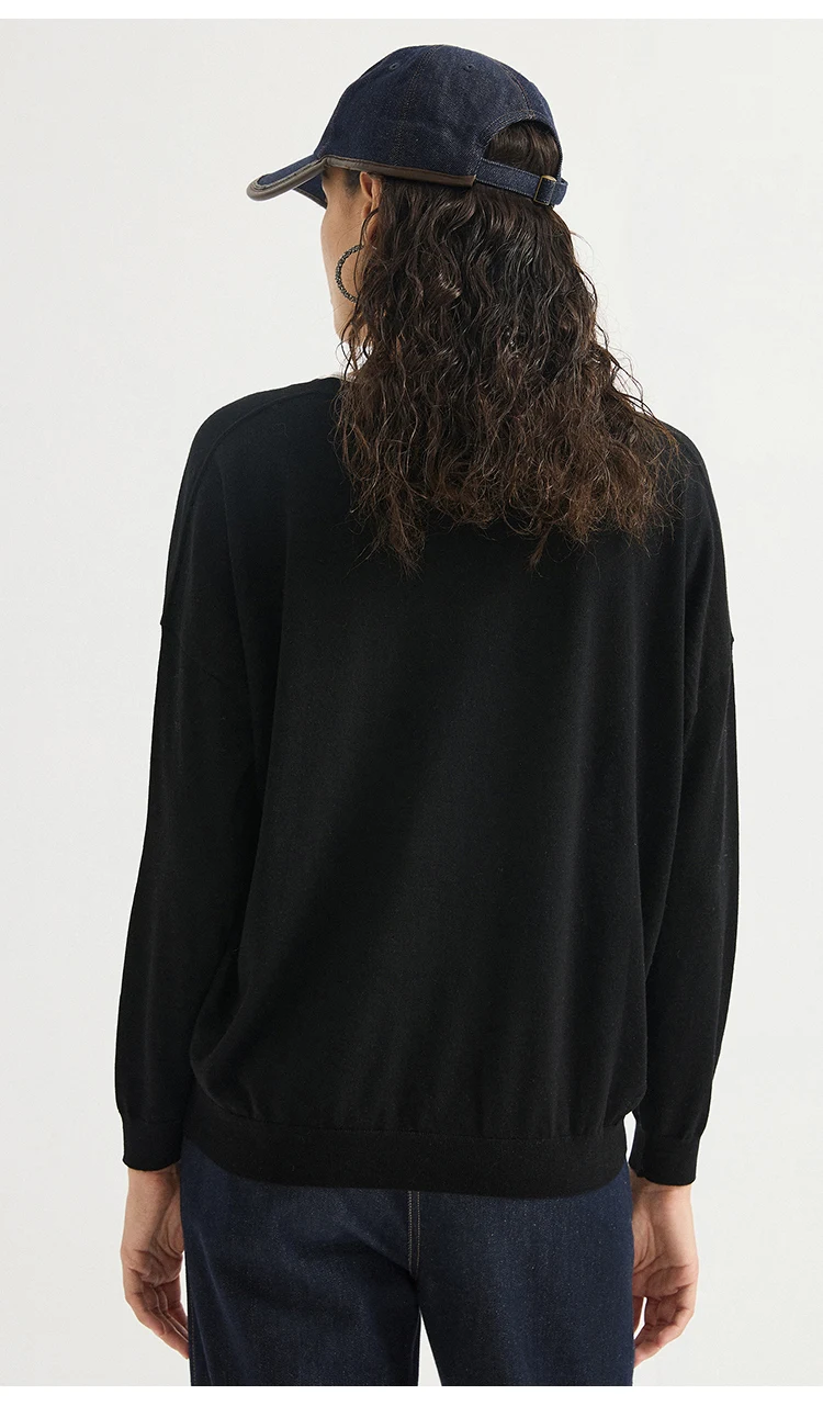 BD3621781 Damen 100% Wolle Oversized V-Ausschnitt Pullover Langarm Kontrastbesatz V-Form Kette Zweifarbig Entspannter Luxus Herbst – Detail 11