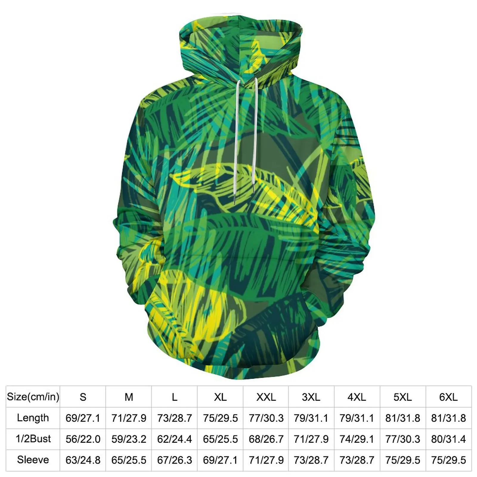 Modern Tropical Palm Casual Hoodies Men Green Leaves Print Cool Design Sweatshirts Autumn Long Sleeve Classic Oversize Hoodie