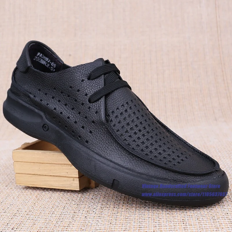 Black/brown Leather Breathable Hollow Out Casual Shoes Men's Shoes Business Dress Shoes ﻿Vintage Handcrafted Men's Shoes