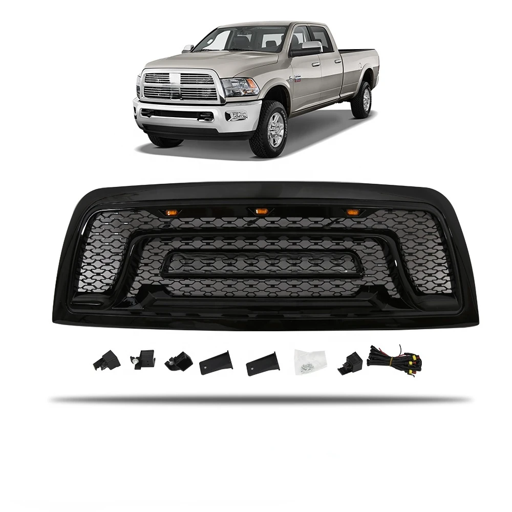 Good quality Gloss Black Front Grille for Dodge Ram 2500 3500 2010 to 2018 Rebel Style With Lights