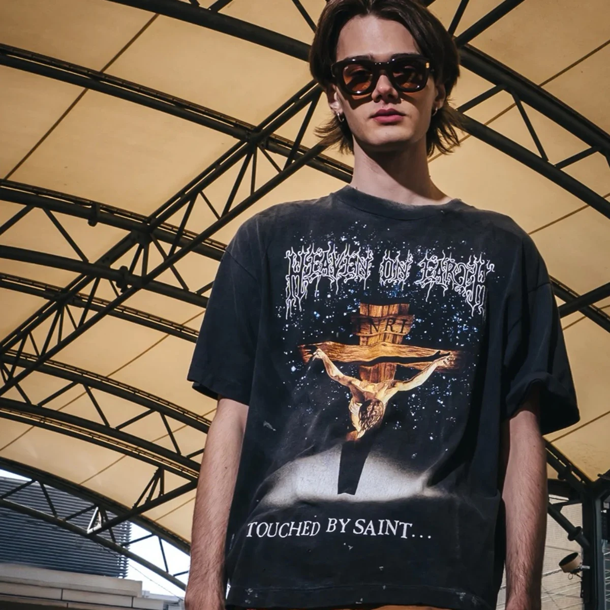 Yao Fashion 26SS 5th Drop Vintage Streetwear MX6 Print Tee Figure Cross Pattern Washed Loose Oversize Y2k T Shirt for Men Tops