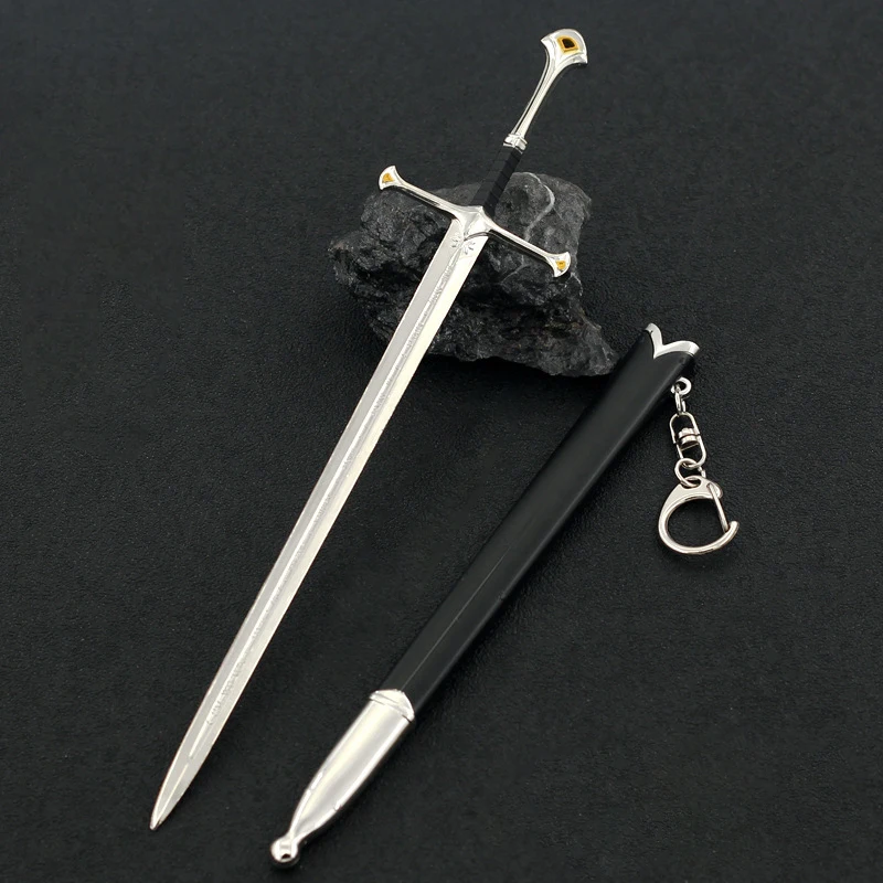 Hot Movies LoTR TV Elves Aragorn Narthil Sword Keychain 22cm Medieval All Metal Material Kinght Sword Keychain Gift for Boys