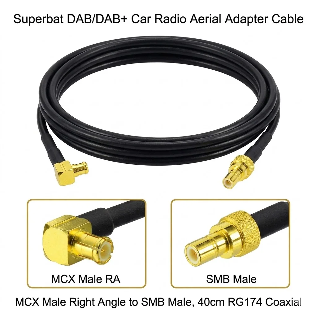 Superbat MCX enchufe ángulo recto a SMB Cable adaptador macho RG174 40cm para DAB/DAB + Radio de coche claridad aérea CDAB7-AUTO
