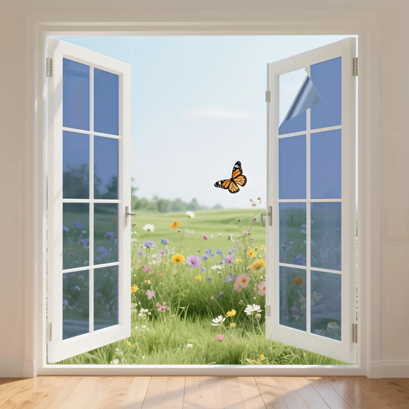 One Way Privacy Window Film Sun Protection Static Cling Removable Decorative for Living Room Bedroom Kitchen Office Glass Door