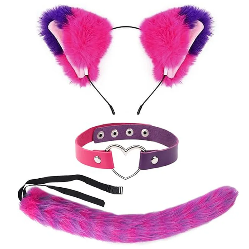 

Hot Pink Purple Cheshiree Cat Costumes Girls Halloween Carnival Fancy Dress for Kids Cartoon Animal Tutus Outfit with Ears Tail