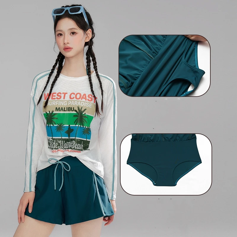 Women 3Pcs Outdoor WaterProof Surfing Beach Athletic Swim Shirt Vest Trunks Female UV Protection Quick-Dry Bathing SwimWear