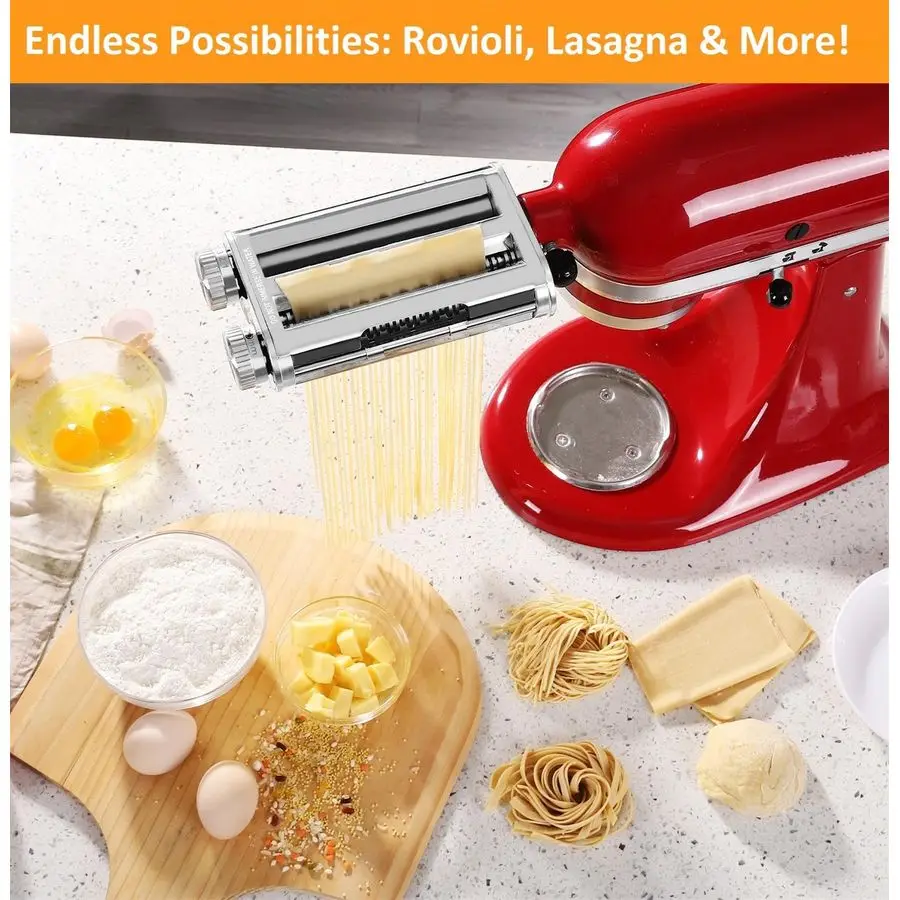Pasta Maker Attachment for KitchenAid Stand Mixers,Sturdy 3 in 1 Set Included Pasta Sheet Roller, Spaghetti and Fettuccine Cutt