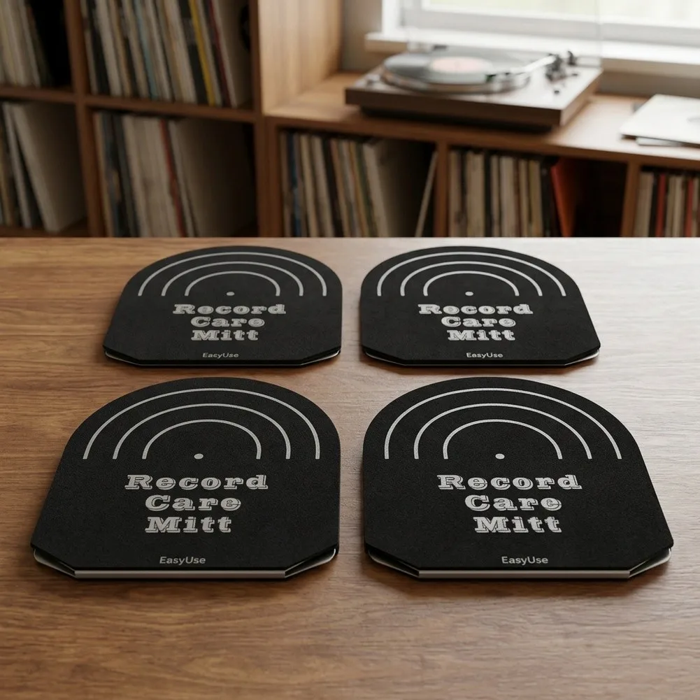 4PCS Black Microfiber Gloves For Vinyl Records LP Handling Cleaning Mat Anti-Static Dust Removal Tool DJ Turntable Accessories