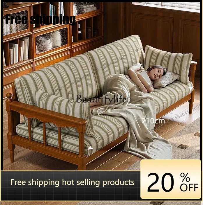 Factory Direct Artistic Mid-Century Style Solid Wood Sofa For Home Living Room Small Apartment Three-Seater Fabric Sofa