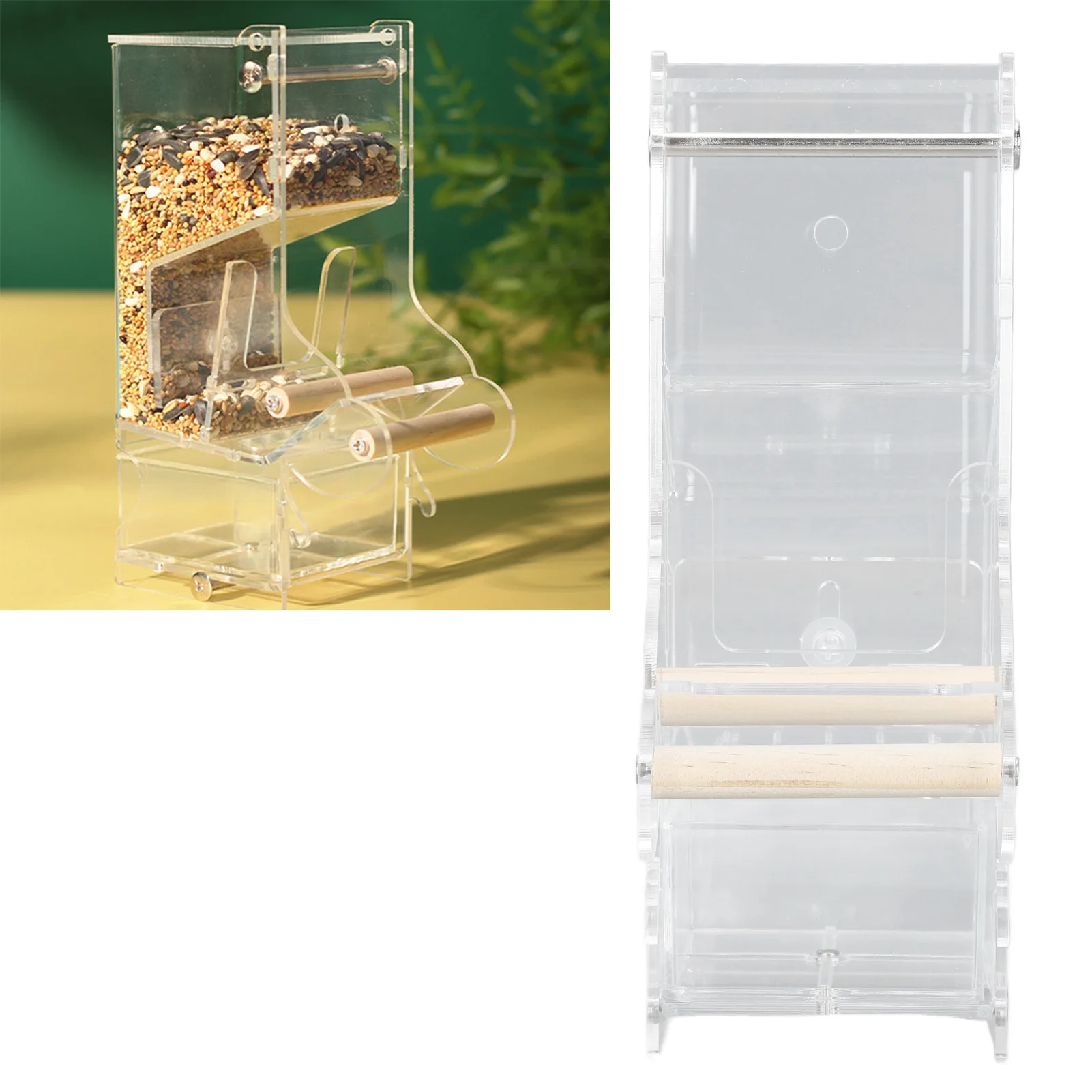 Automatic Parrot Feeder, Transparent Bird Cage, Prevent Spillage and Splashing, Easy Installation, Acrylic