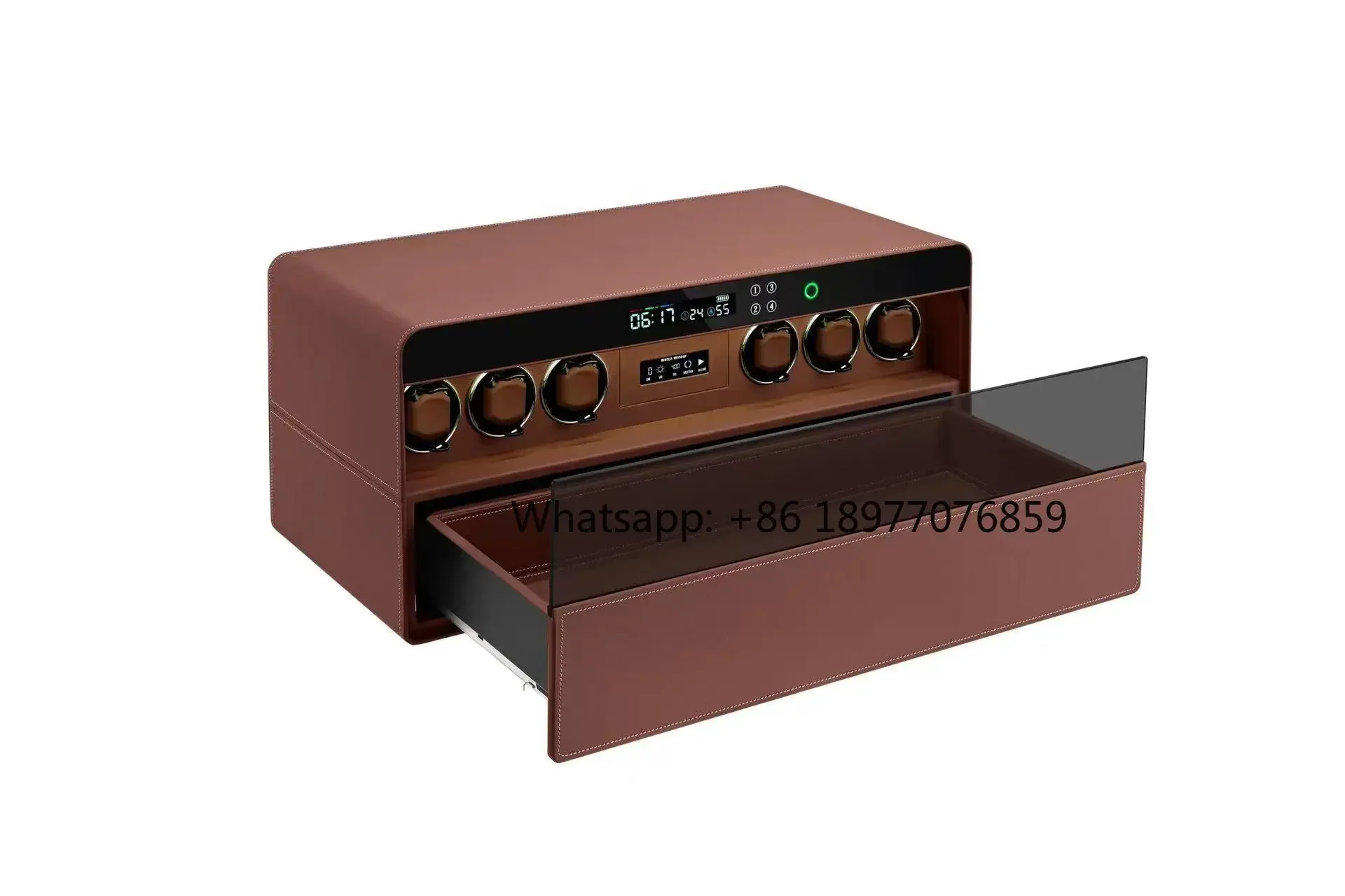 2 Layers Glass Window Biometric Rotating Case Display Storage Safe Box Watch Winder With Jewelry Vault