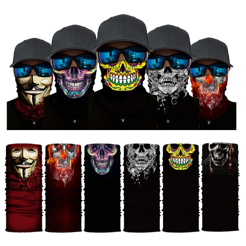 3D Totenkopf Balaclava Nahtlose Motorrad Hals- und Gesichtsmaske Schal Fahrrad Jagd Outdoor Anti-UV Bandana Stirnband – Detail 8