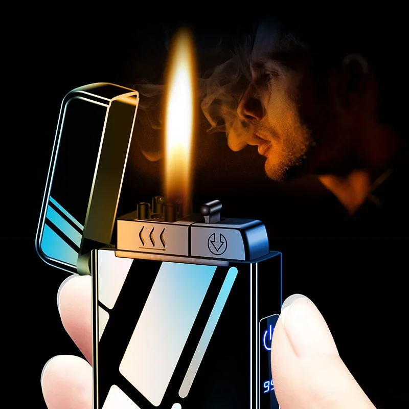 New Gas Electric 3 Fire Windproof Lighter Flashlight Jet Dual Plasma Arc Lighter Gas Electric Butane Rechargeable Lighter