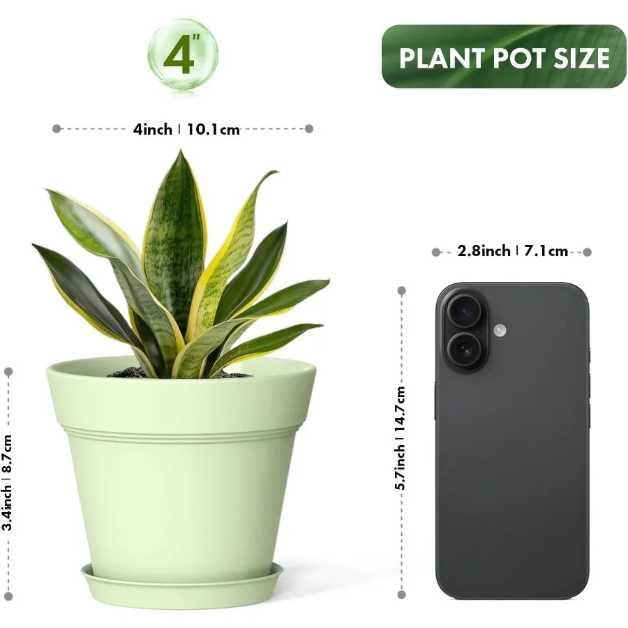 4-Zoll-Pflanztöpfe aus Kunststoff mit Drainagelöchern und Tabletts, 8er-Pack kleine Kindergartentöpfe für Zimmerpflanzen und Blumen im Innen- und Außenbereich, S
