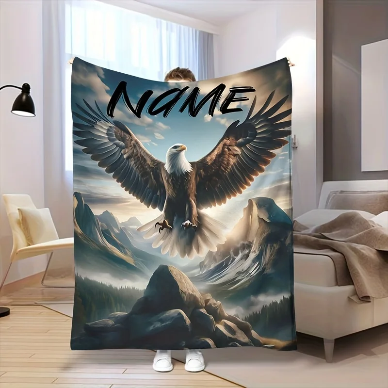 Customized name eagle pattern blanket is a perfect gift for everyone，ideal choice for decorating bedrooms,living rooms and sofas