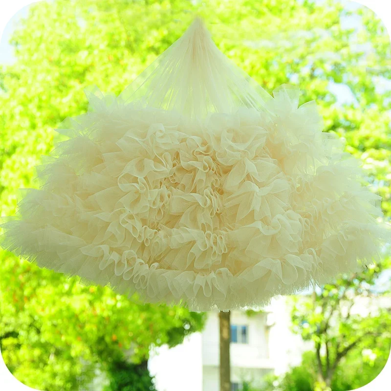 1yard 28CM Wide Prom Pom 3D Pleated Tulle Lace Fabric for Fringe Trim Party Even Dress Doll Clothes Decor Akcesoria do szycia