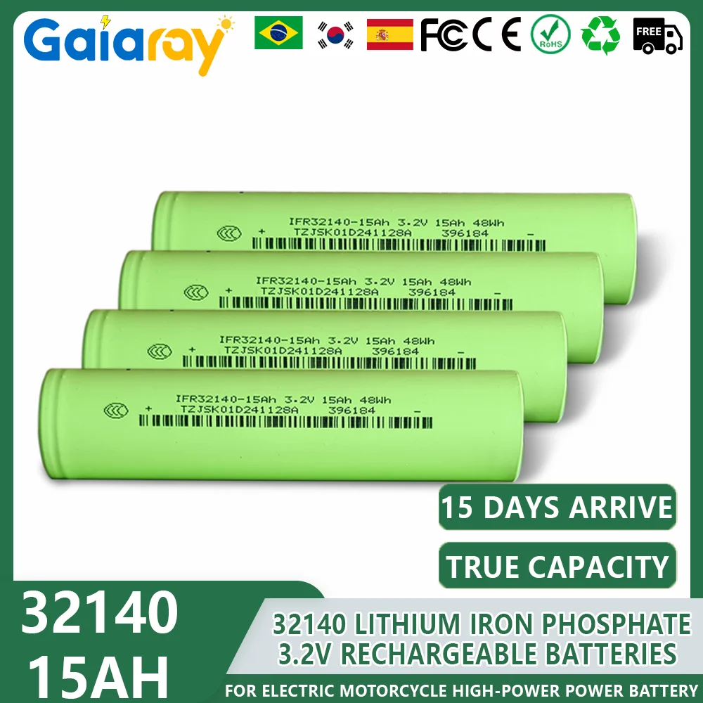 1-6pcs 100% New 32140 3.2V 15Ah LiFePo4 Battery for EV E-Tricycle Ebike Emotorcycle Battery Pack Scooter Outdoor Power Suppl