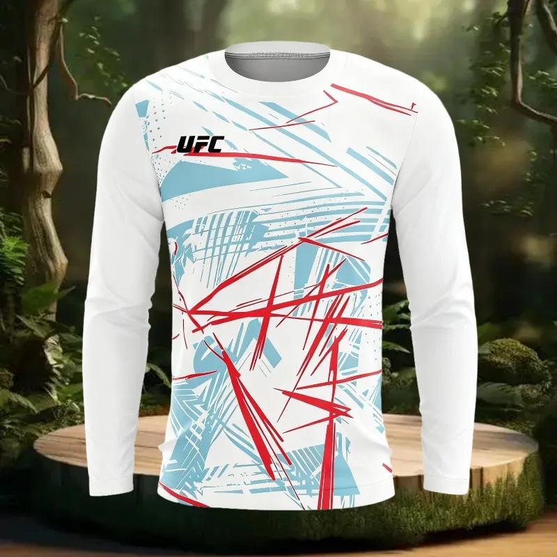 

MOTO-UFC повседневная уличная мужская футболка с длинными рукавами, новинка 2025 года, модный топ с 3D принтом