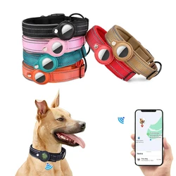 Waterproof Anti-Lost Dog Collar Padded Collars with AirTag Holder GPS Tracker Protective Case Adjustable Collar for Large Dogs