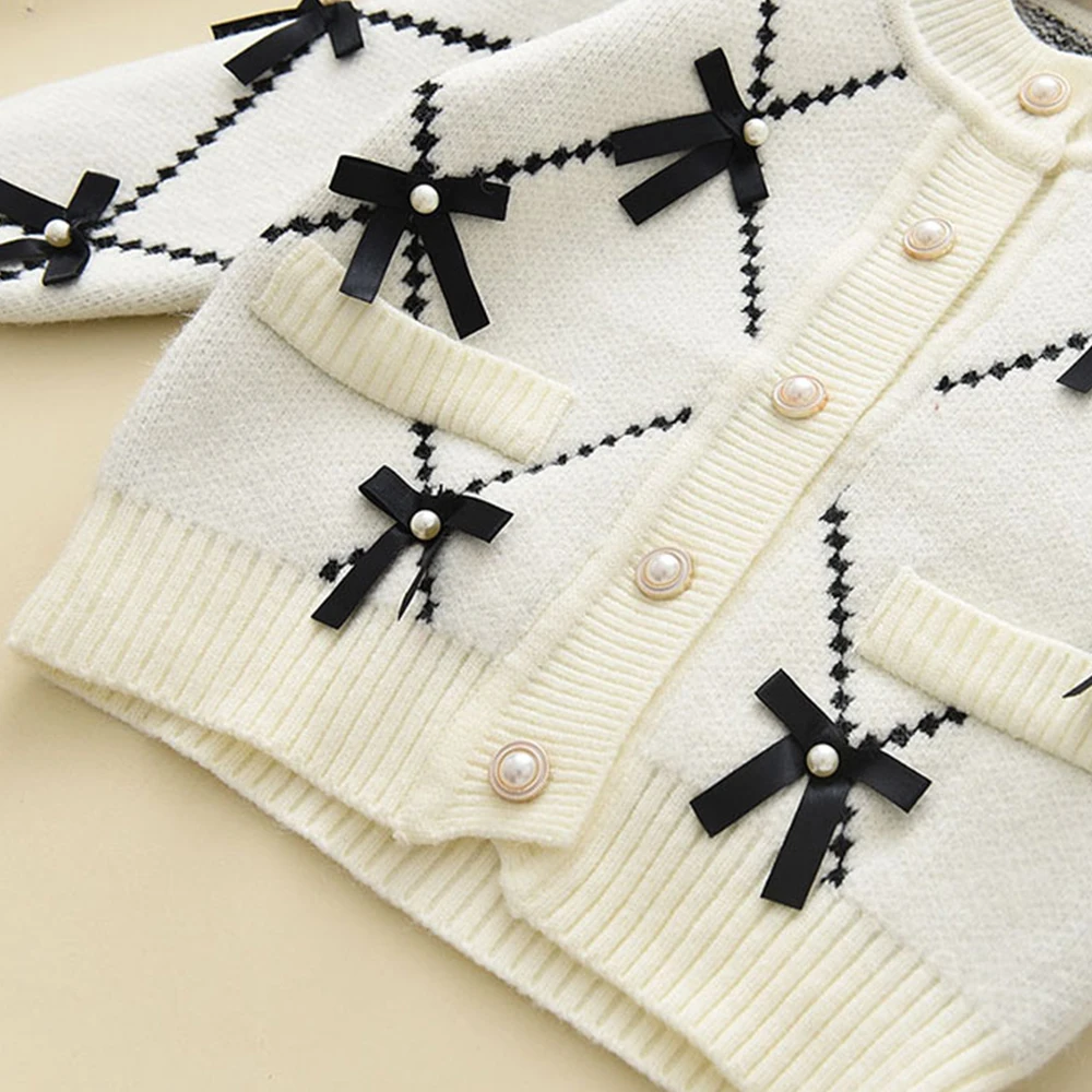 Bear Leader Bow Baby Sweatshirt + Pants 2pcs Set New Children Knitting Outfit for 2-6Years Kids Tracksuit Winter Girls Clothes