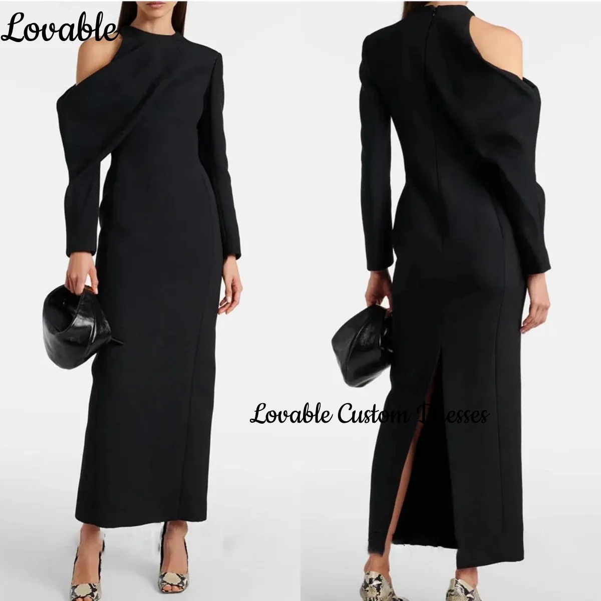 

Dresses For Special Occasions Customized Column Scoop Neckline Luxury Evening Dresses Floor-Length Split Zipper Up Long Sleeves