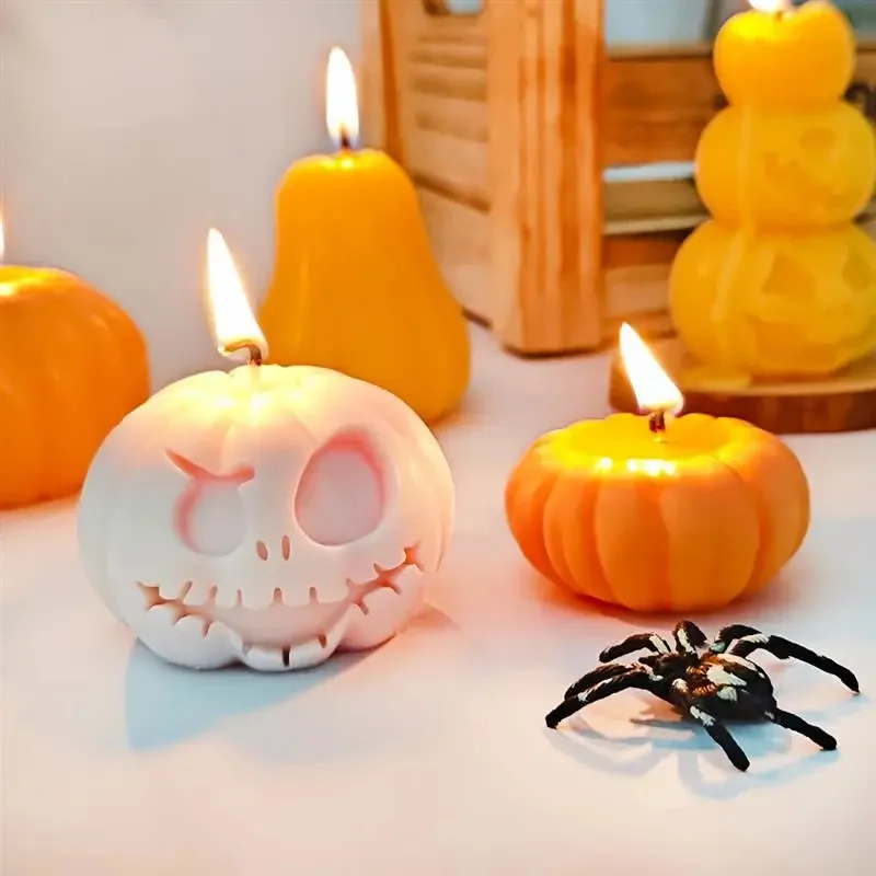 New Halloween 3D Terrifying Pumpkin Skull Candle Soap Silicone Mold  DIY Aromatherapy Gypsum Chocolate Epoxy Resin Mold