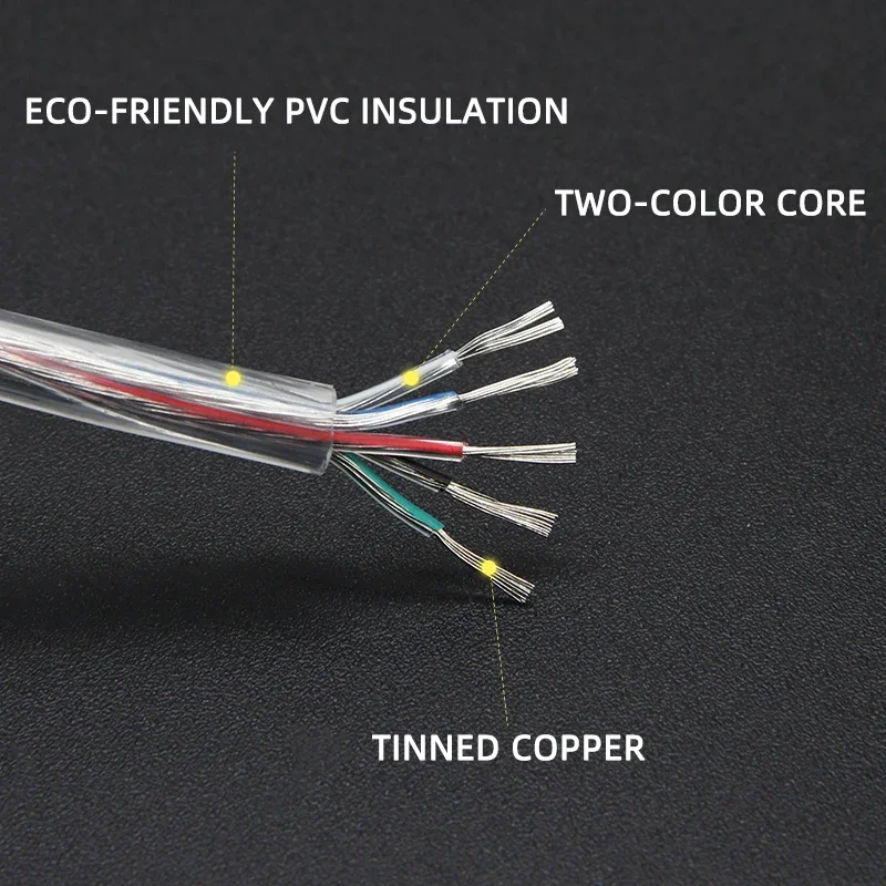 1/2/5m Transparent Power Cord 28/26/24/22/20/18/16AWG PVC Insulation Tinned Copper Cable 2 3 4 5 Cores LED Light Electronic Wire