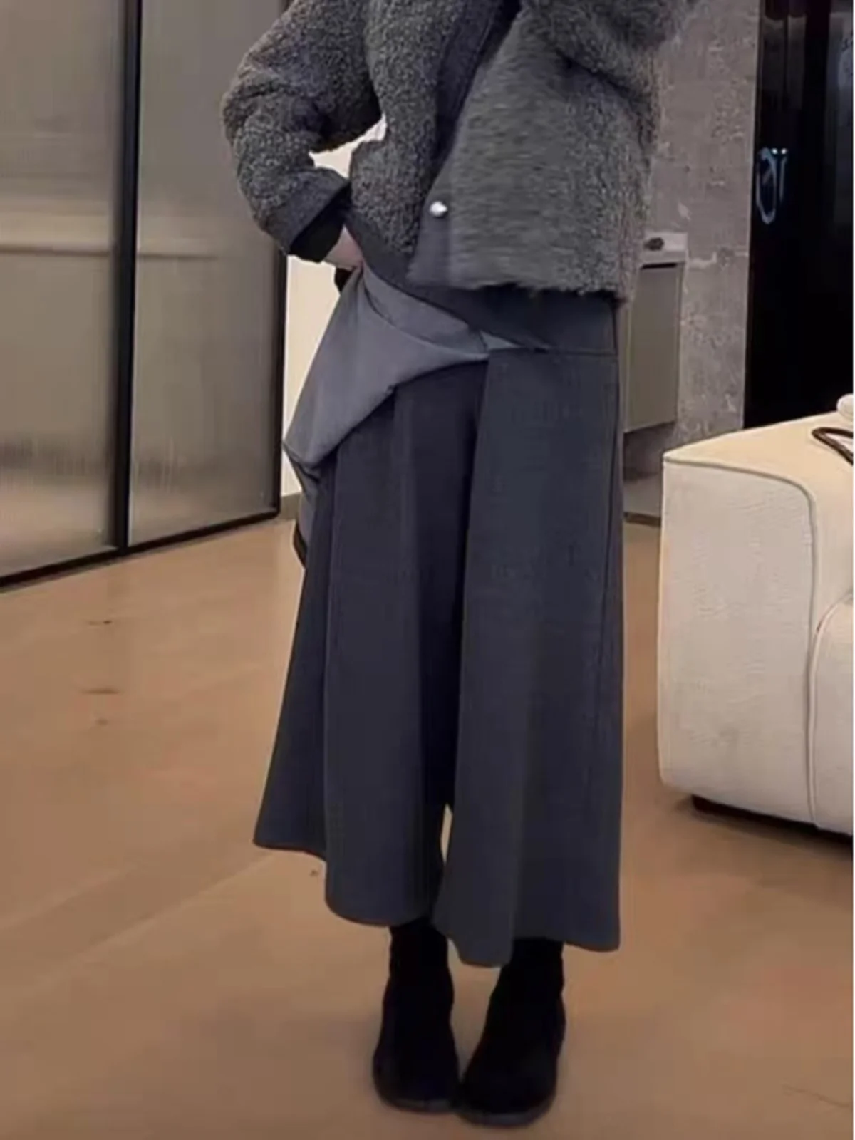 

Повседневные широкие шерстяные брюки-юбка с высокой талией, свободного кроя, весна 2026, большие размеры, модные универсальные прямые брюки-трубы