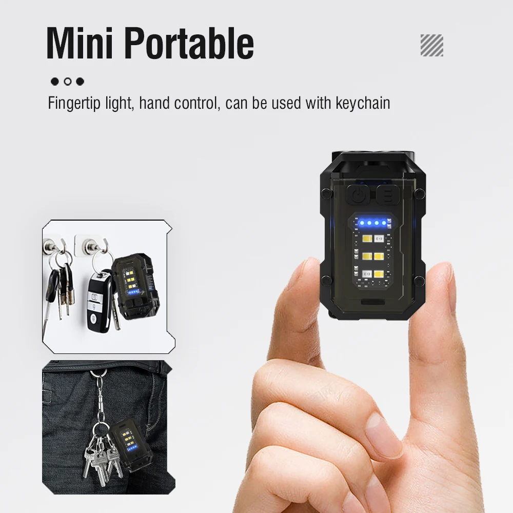 BORUiT EDC LED Keychain Flashlight 900LM Type-C Rechargeable Work Light With Magnet & Cilp Portable Torch Camping Pocket Lantern